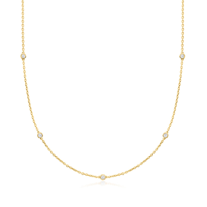 Gold station necklace with small round lab-grown diamonds, cable chain
