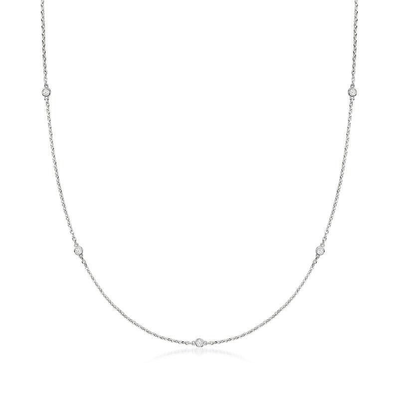 Sterling silver lab-grown diamond station necklace with small round stones