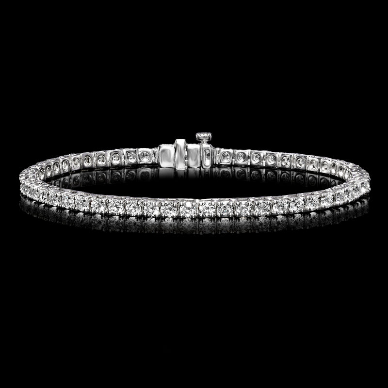 Sterling silver tennis bracelet with continuous lab-grown diamond stones, side view