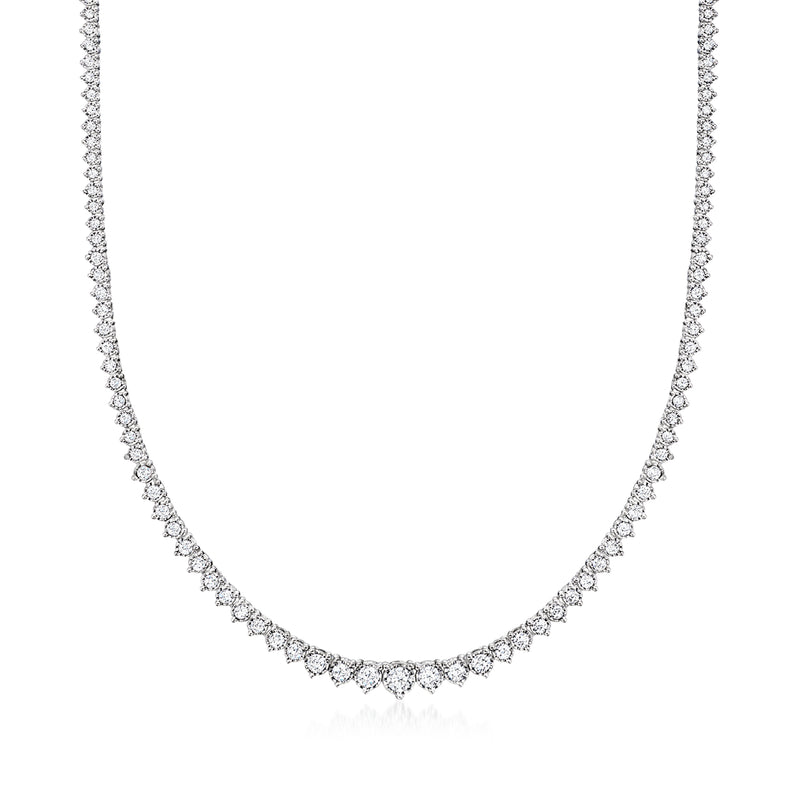 Graduated lab-grown diamond tennis necklace with white stones, sterling silver links