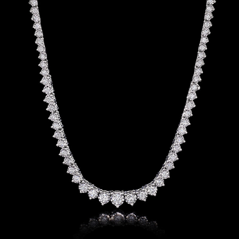 Graduated diamond tennis necklace with white stones, sterling silver, flat view