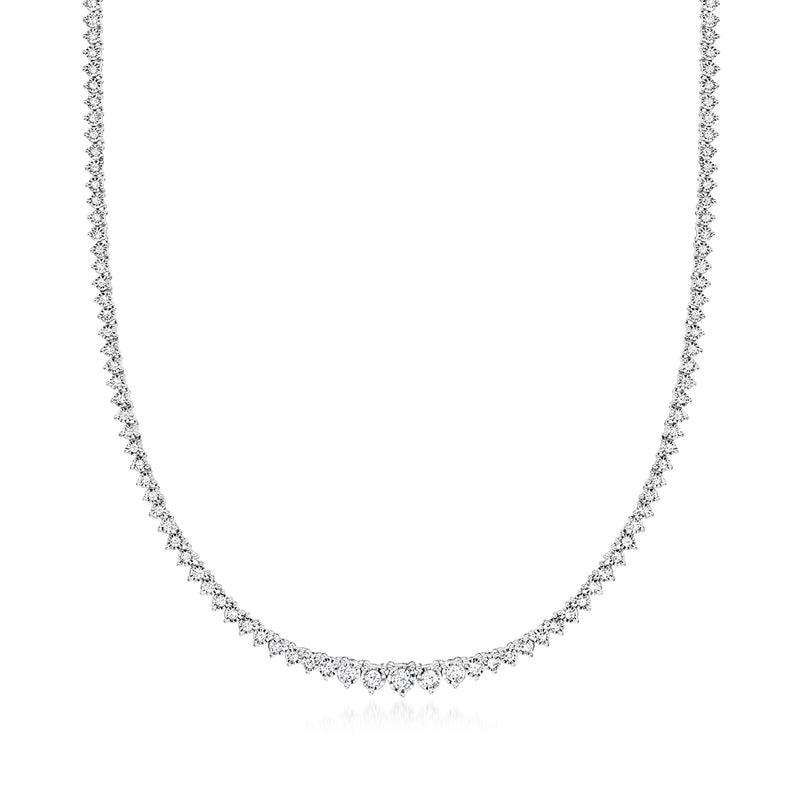 Graduated lab-grown diamond tennis necklace in sterling silver, round stones in a line