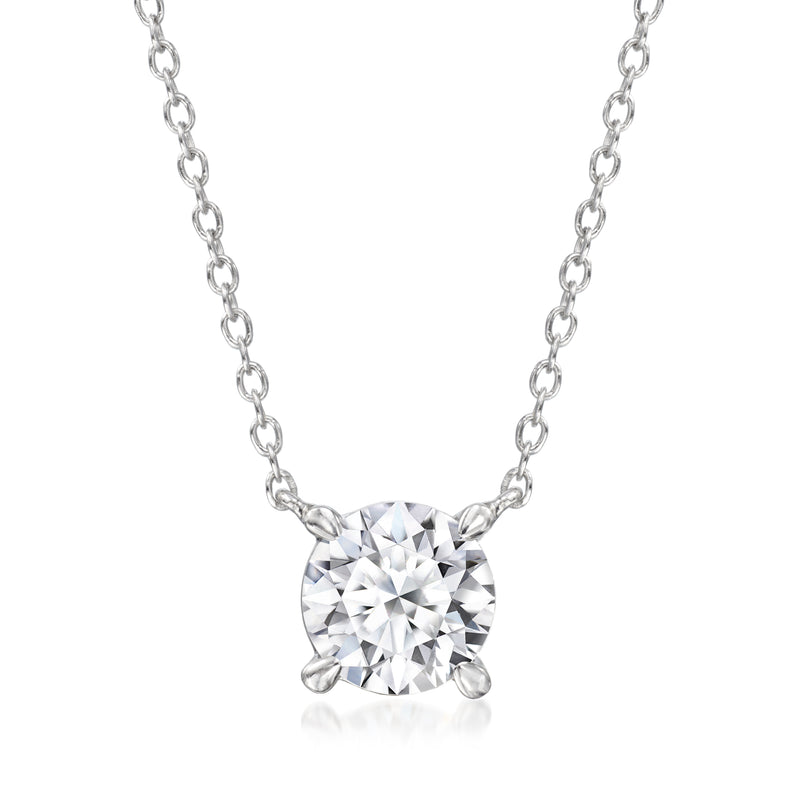 Sterling silver solitaire necklace with round lab-grown diamond pendant and link chain
