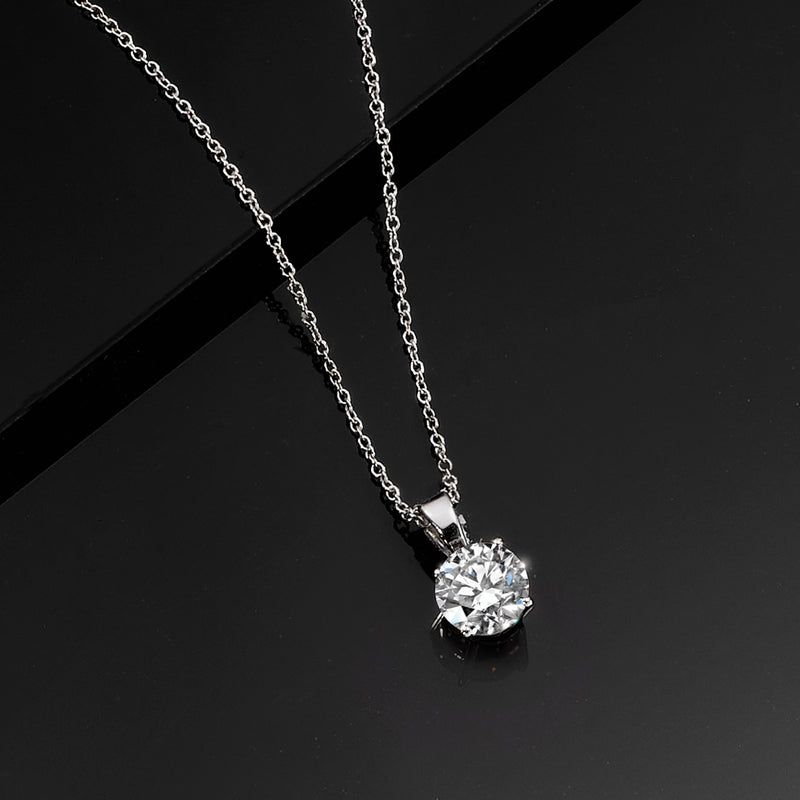 Sterling silver solitaire necklace with round lab-grown diamond in prong setting on chain