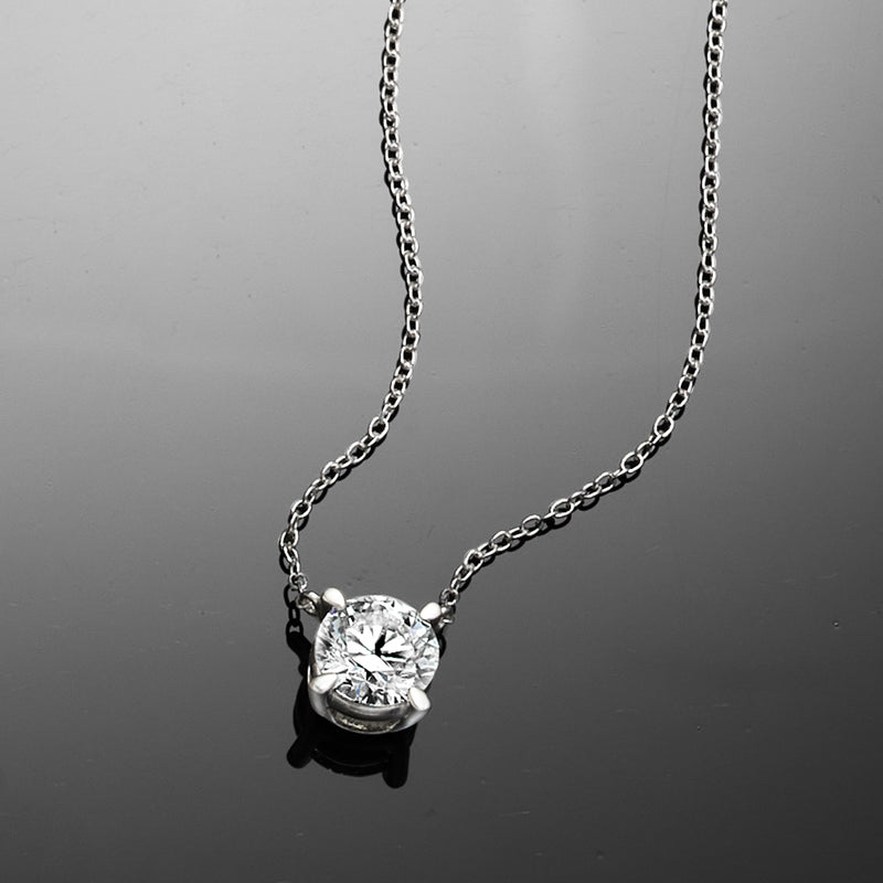 Sterling silver solitaire necklace with round lab-grown diamond pendant on chain