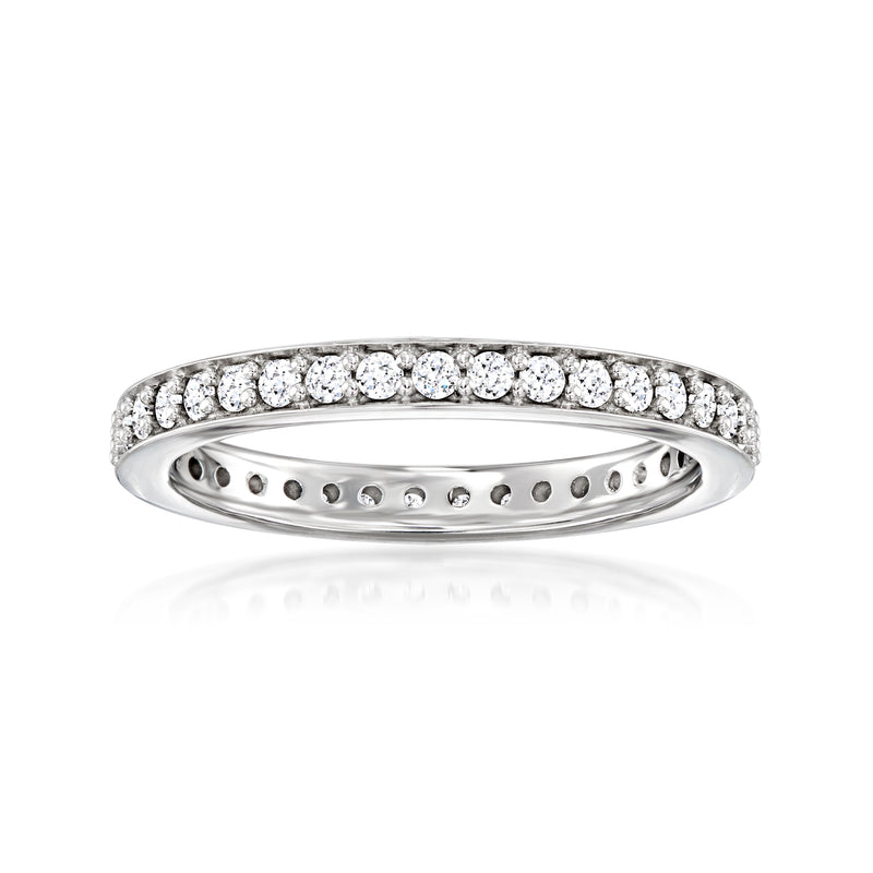 Sterling silver eternity band with round lab-grown diamond rows across the top