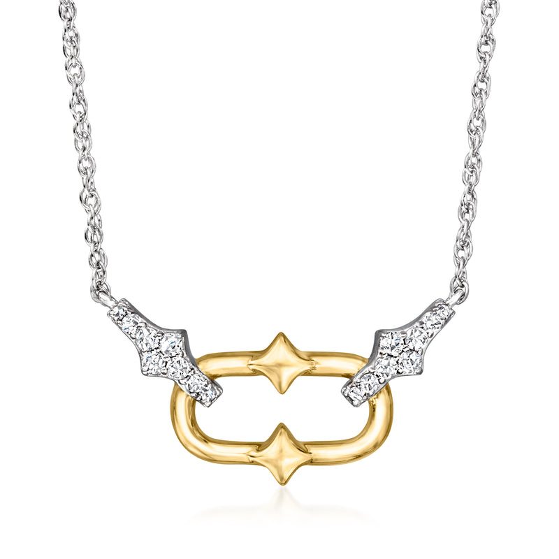 Two-tone sterling silver paper clip link necklace with star CZ accents