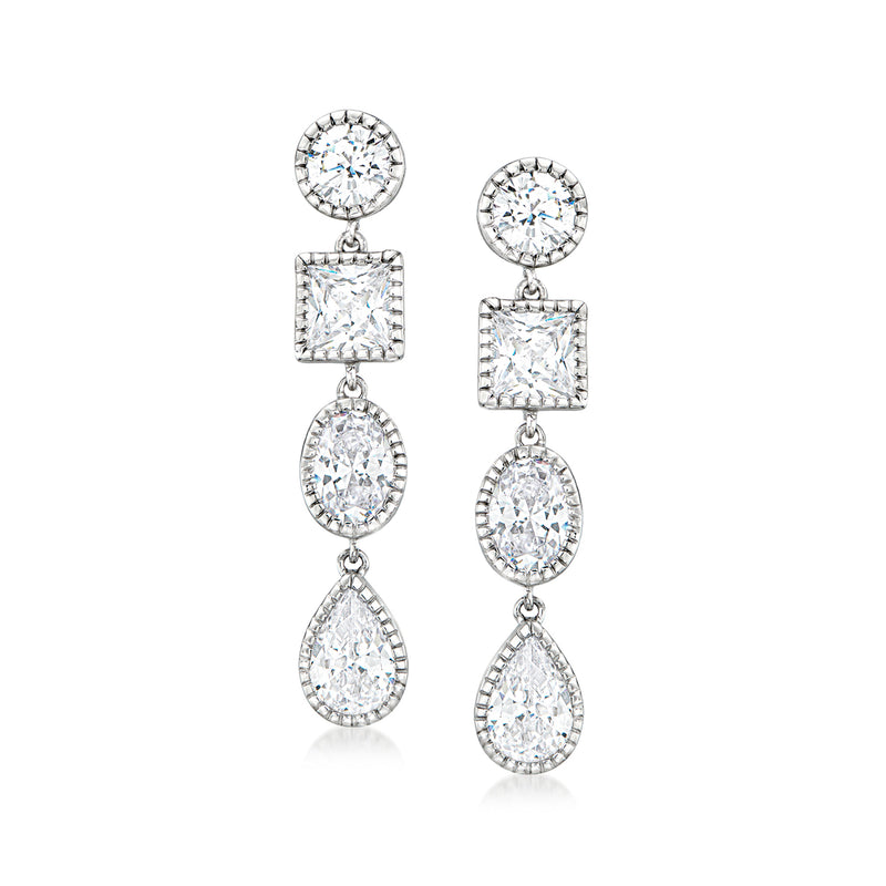 Sterling silver CZ drop earrings with square and oval crystal drops