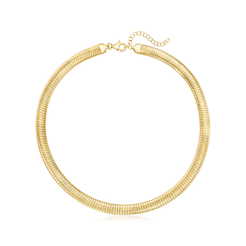 Gold-tone tubogas link necklace with small clasp and chain extender