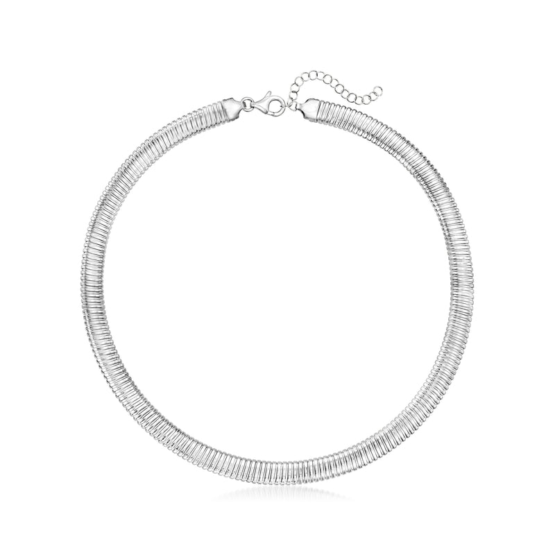 Sterling silver tubogas necklace, ribbed chain with lobster clasp