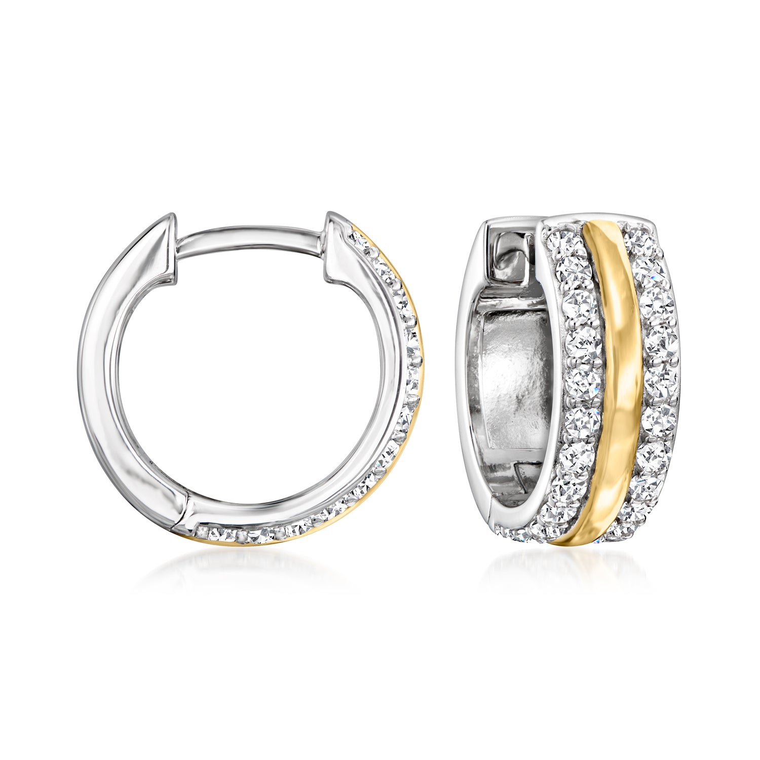 Charles Garnier .70 ct. t.w. CZ Hoop Earrings in Two-Tone Sterling