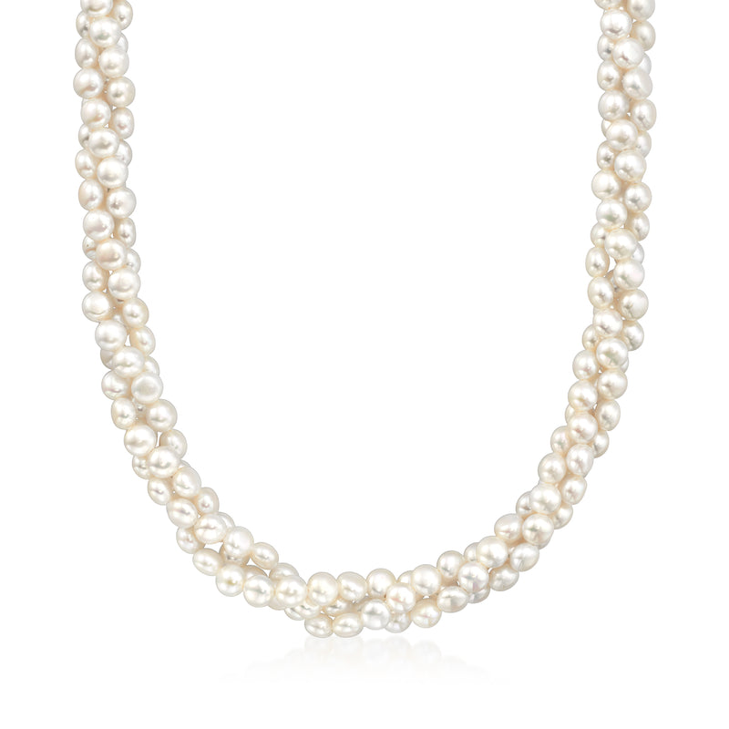 Cultured pearl twisted torsade necklace with multiple rows of round pearls