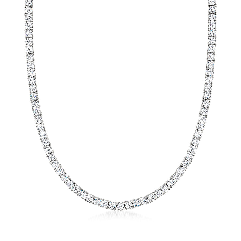 Sterling silver CZ tennis necklace with continuous round-cut stone row, close-up