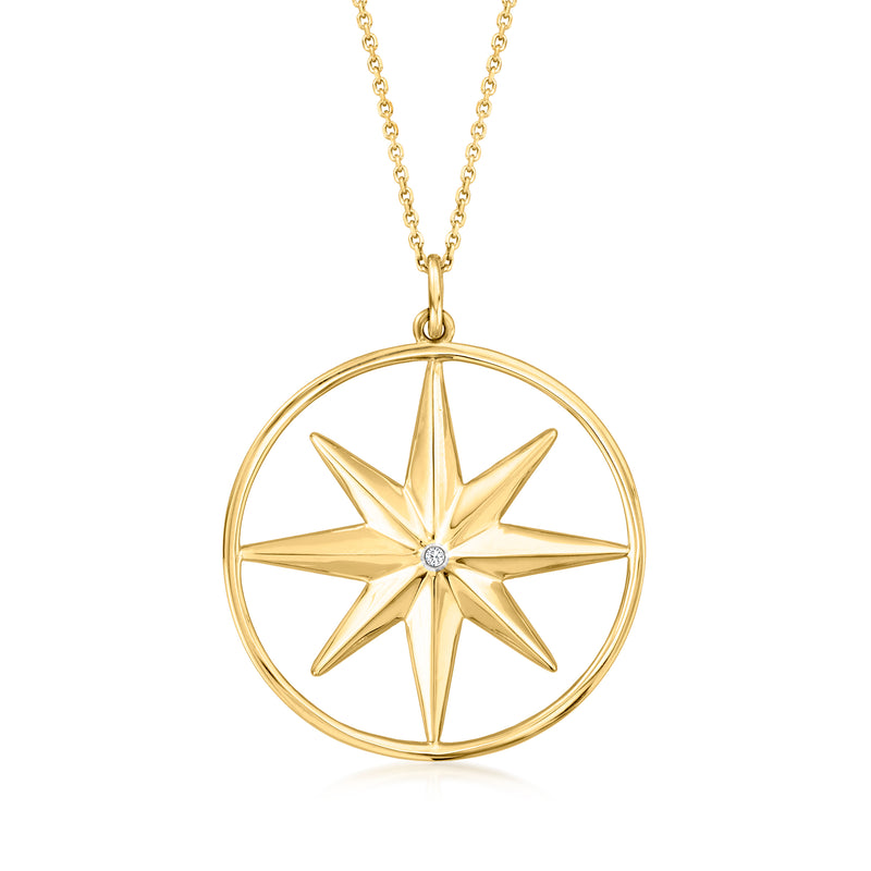 Gold over sterling star pendant necklace with circular frame and diamond accent