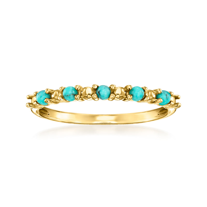 14kt yellow gold ring with small turquoise bead row across top