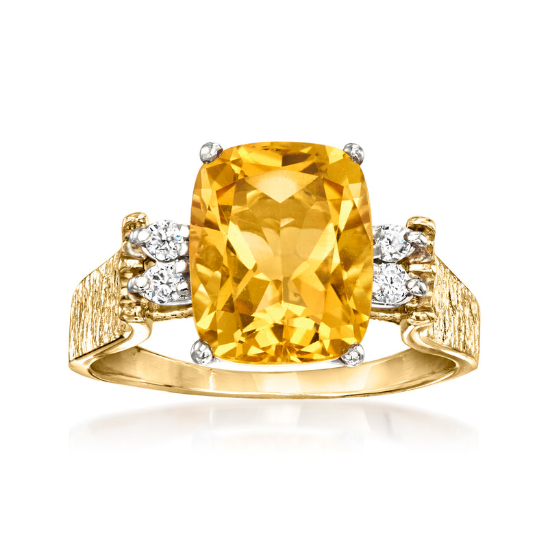 Vintage oval citrine ring in 14k yellow gold with diamond cluster accents