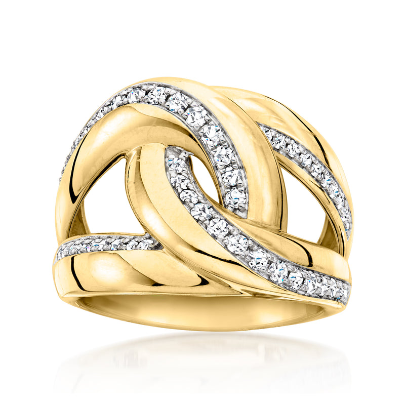 18kt yellow gold interlocking diamond ring with pave accents