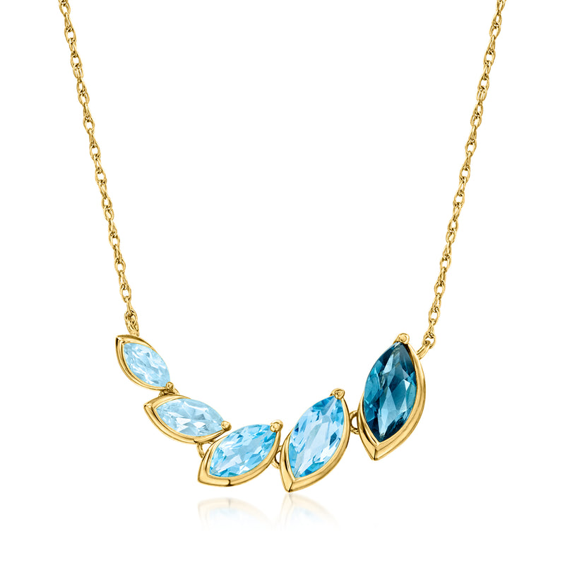 Tonal blue topaz marquise necklace, gold over sterling with oval link chain