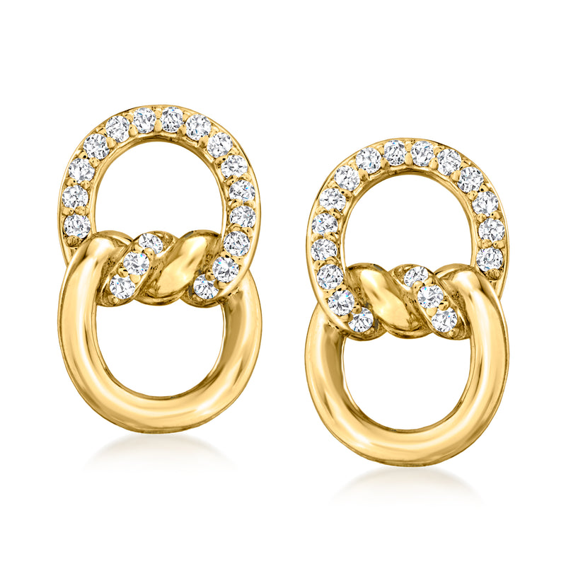 Roberto Coin 18kt yellow gold diamond knot stud earrings with circular diamond bezel