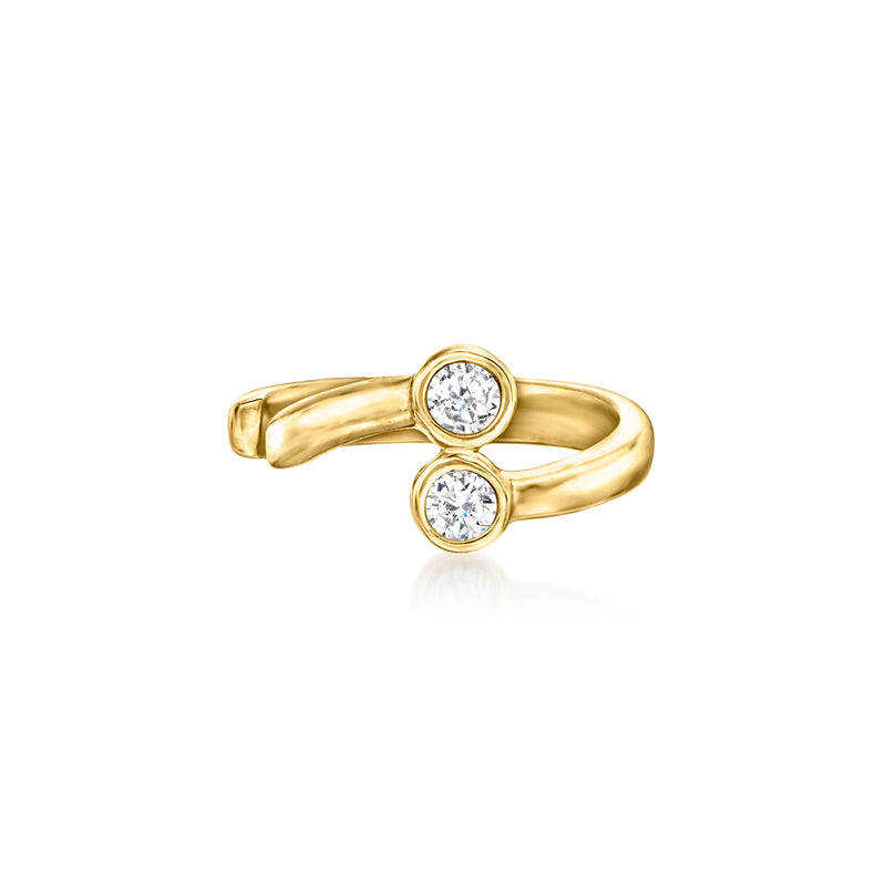 14kt yellow gold double diamond ear cuff with two round bezel-set stones