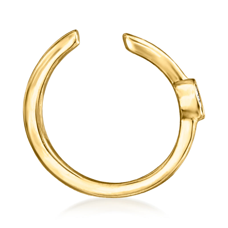 14kt yellow gold ear cuff with hinge clasp and two round diamond settings