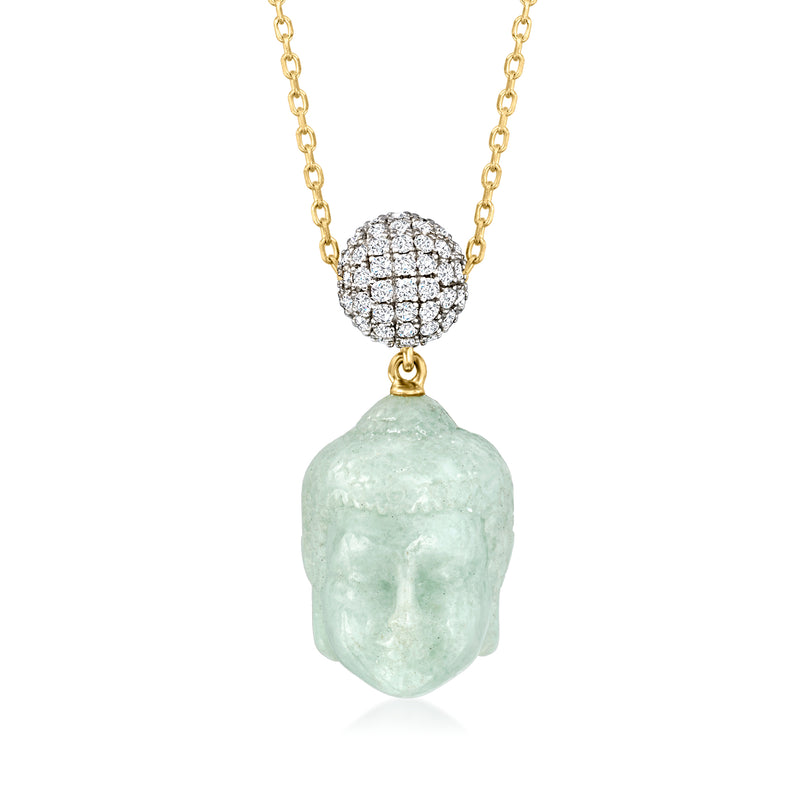 Jade Buddha necklace with white topaz and gold chain