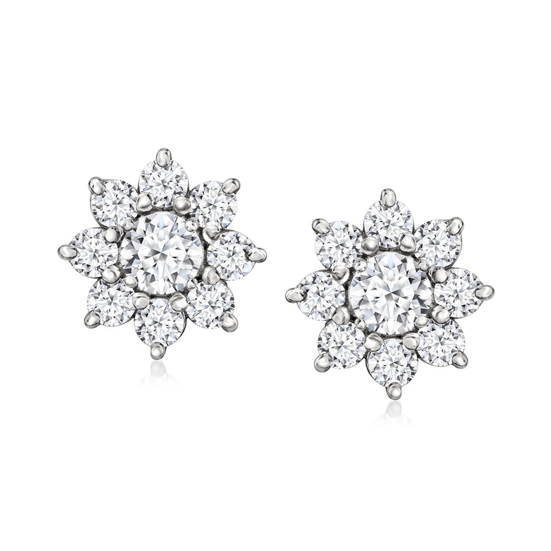 14kt white gold flower diamond stud earrings with round lab-grown stones