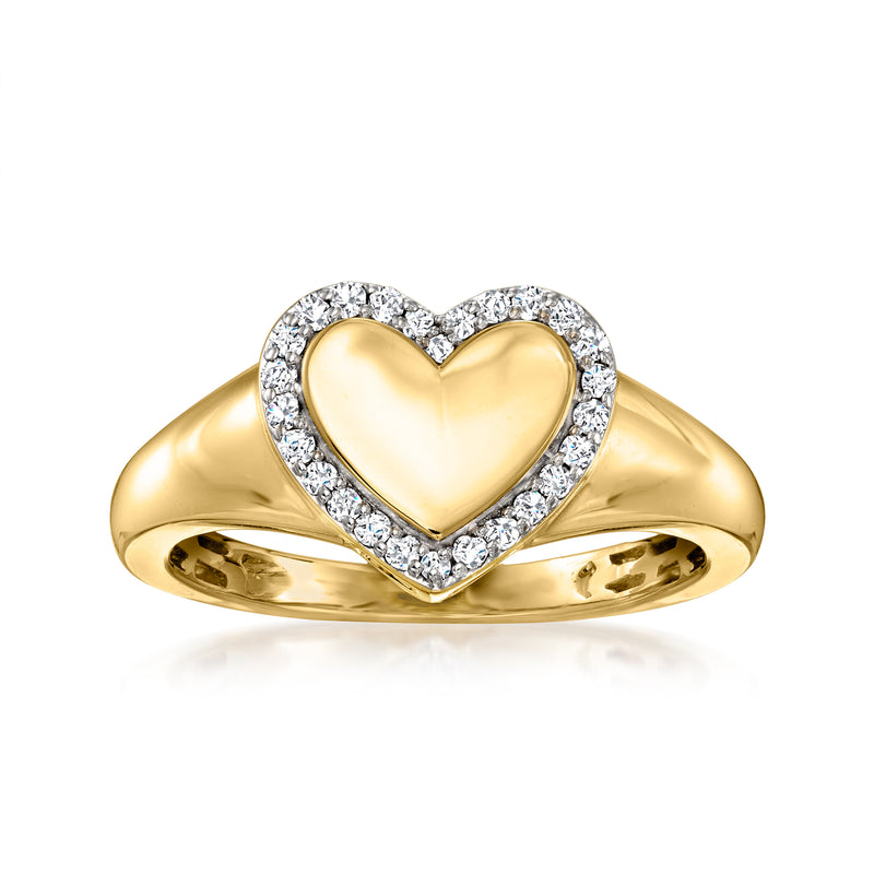 14kt yellow gold heart signet ring with diamond halo