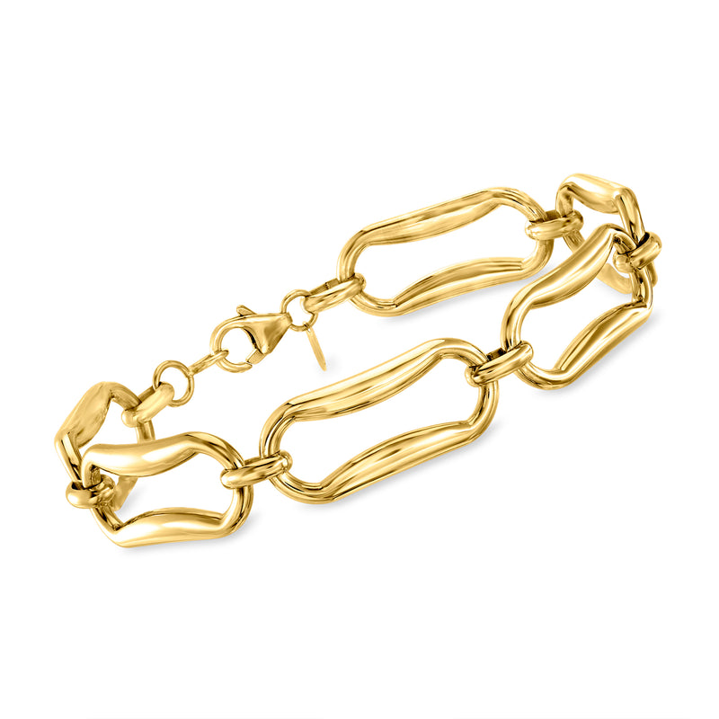 14kt yellow gold rectangular-link bracelet with toggle clasp and polished links
