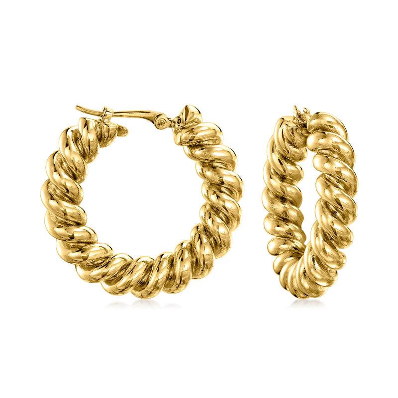 14kt yellow gold twisted spiral hoop earrings