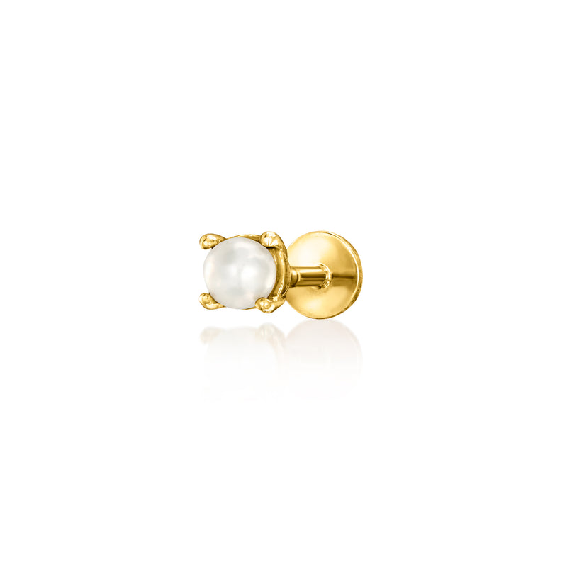 3mm cultured pearl flat-back stud earring, 14kt yellow gold with round pearl.