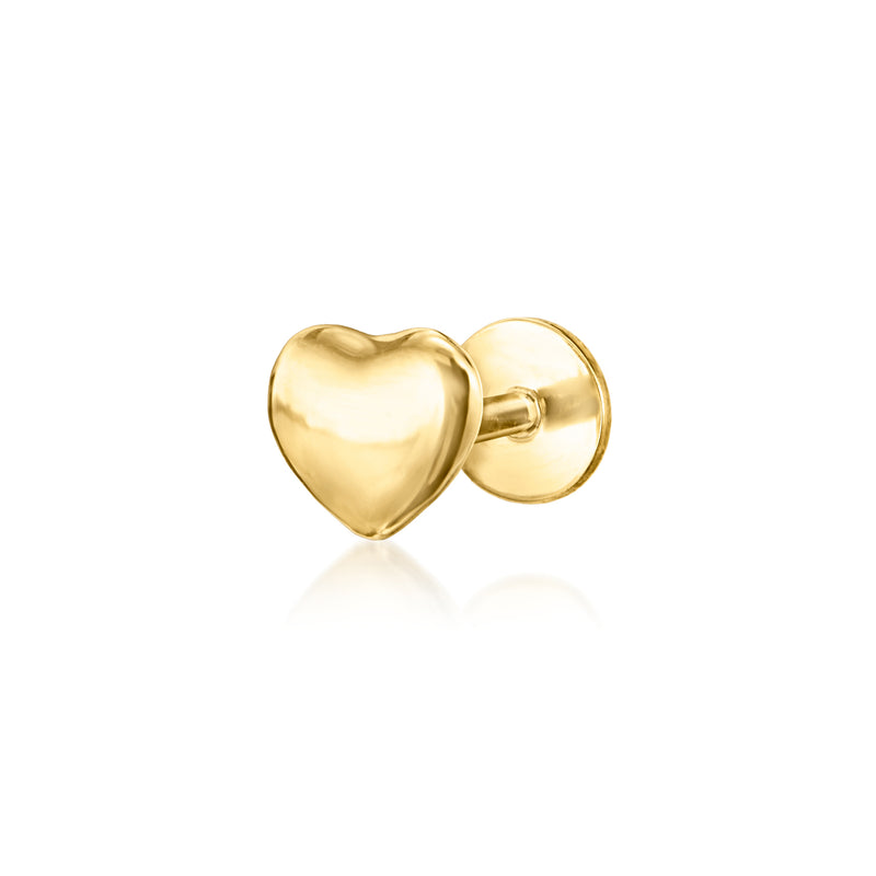 14kt Yellow Gold Heart Single Flat-Back Stud Earring