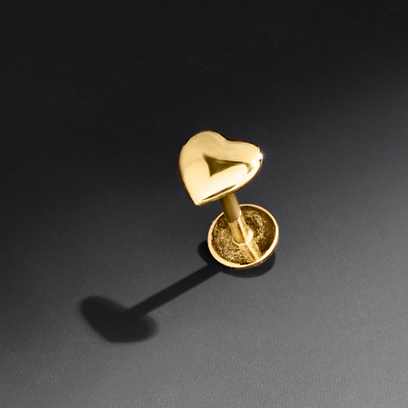 14kt Yellow Gold Heart Single Flat-Back Stud Earring