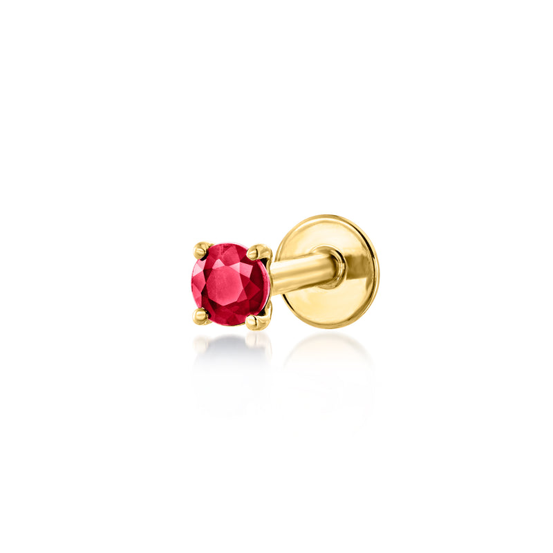0.10-carat ruby single flat-back stud earring in 14kt yellow gold