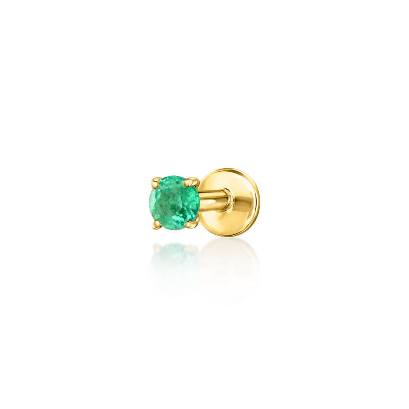 14kt yellow gold emerald-style single stud earring, flat back