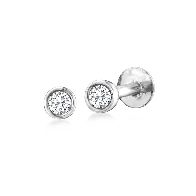 Sterling silver diamond flat-back stud earrings with round bezel-set stones
