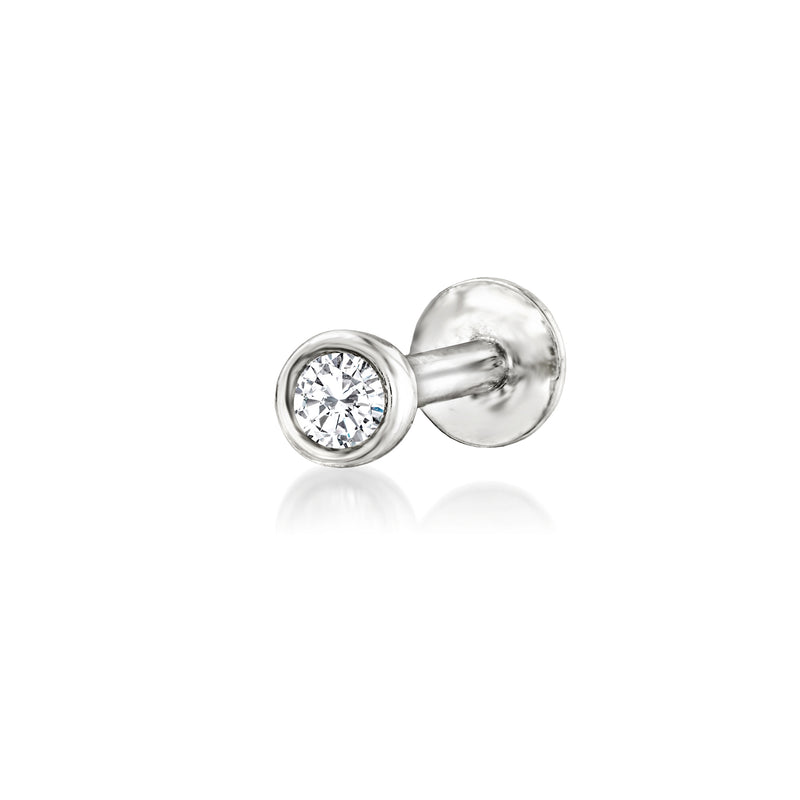 Sterling silver diamond flat-back stud earring with round bezel-set stone