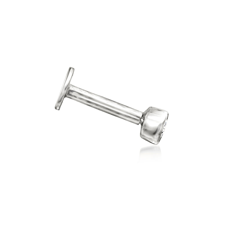 Sterling silver diamond flat-back stud earring, round stone with backing post