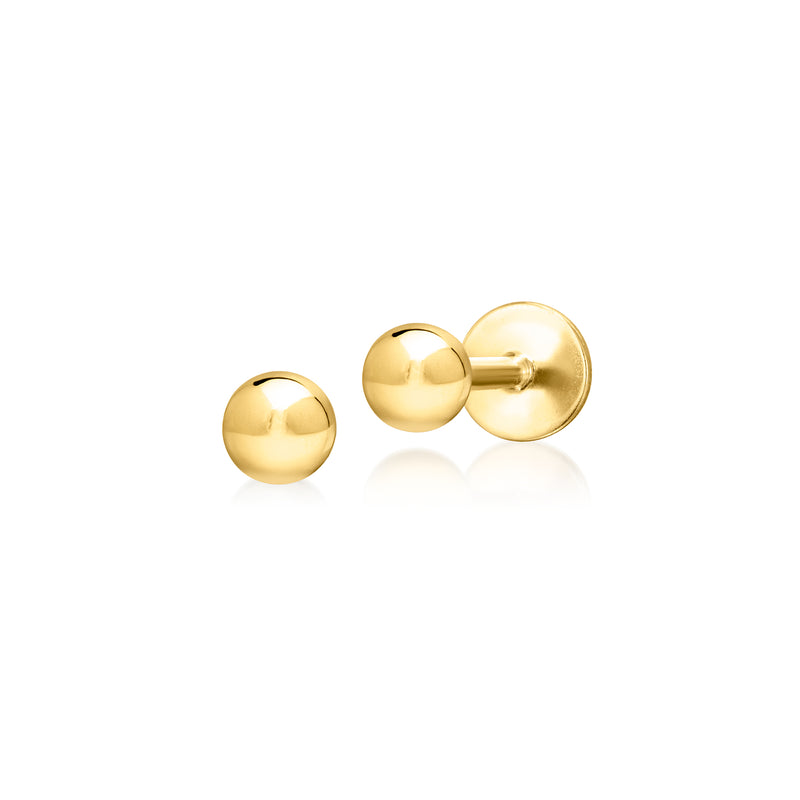 3mm 14kt Yellow Gold Ball Flat-Back Stud Earrings