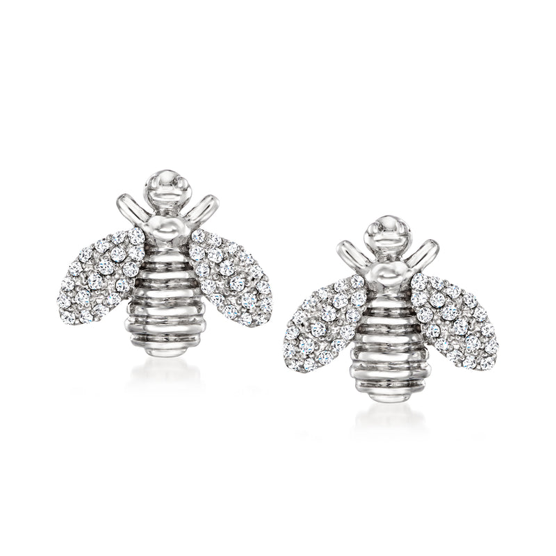 Diamond bumblebee post earrings in silver-tone, pair with pavé wings
