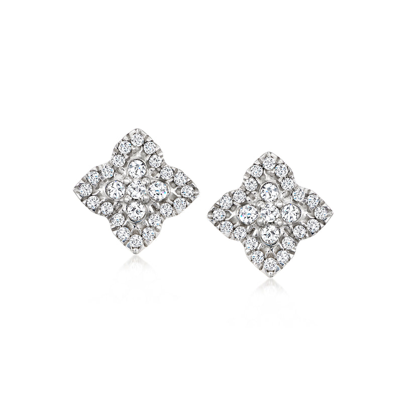 Sterling silver clover stud earrings with round-cut diamond accents