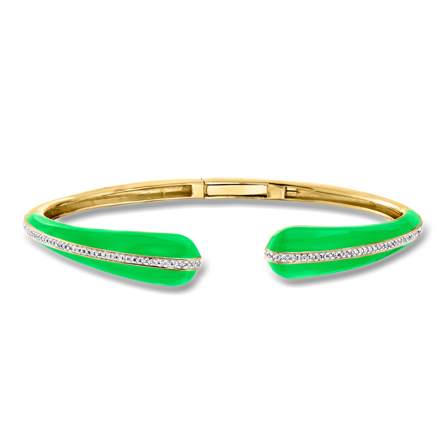 Green Enamel and .20 ct. t.w. Diamond Cuff Bracelet in 18kt Gold Over Sterling