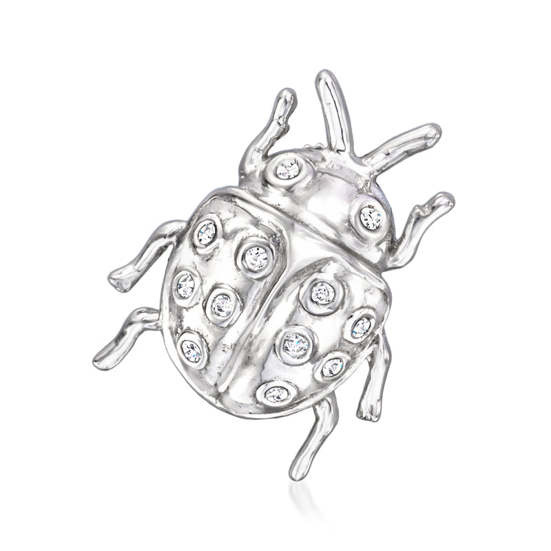 Vintage 18kt white gold ladybug pin with diamond accents and raised details