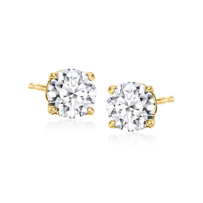 14kt yellow gold round diamond stud earrings with prong setting