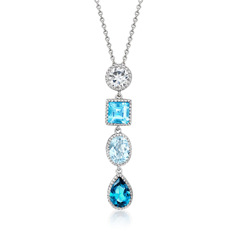 Sterling silver topaz pendant necklace with round, square, oval, and teardrop gems