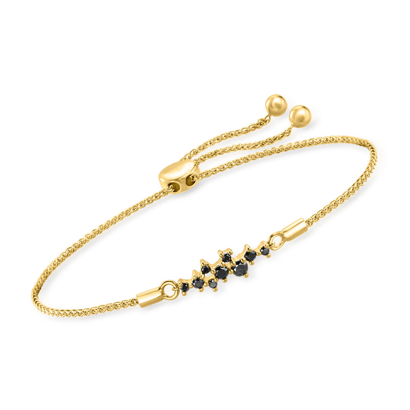 14kt yellow gold bolo bracelet with scattered black diamonds and sliding adjustable ends