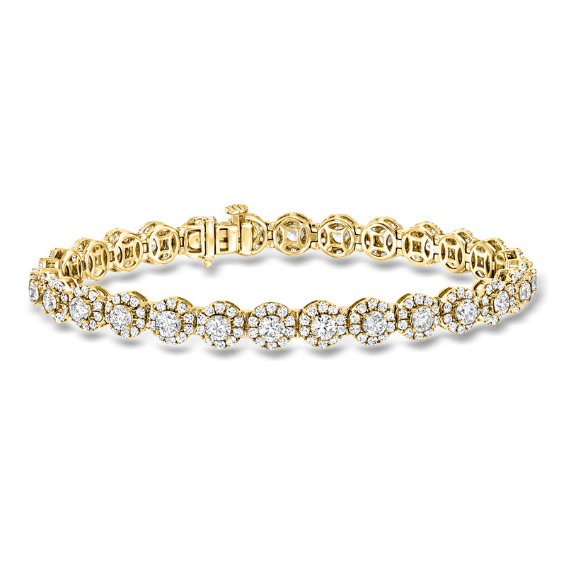 14kt yellow gold halo bracelet with round lab-grown diamonds