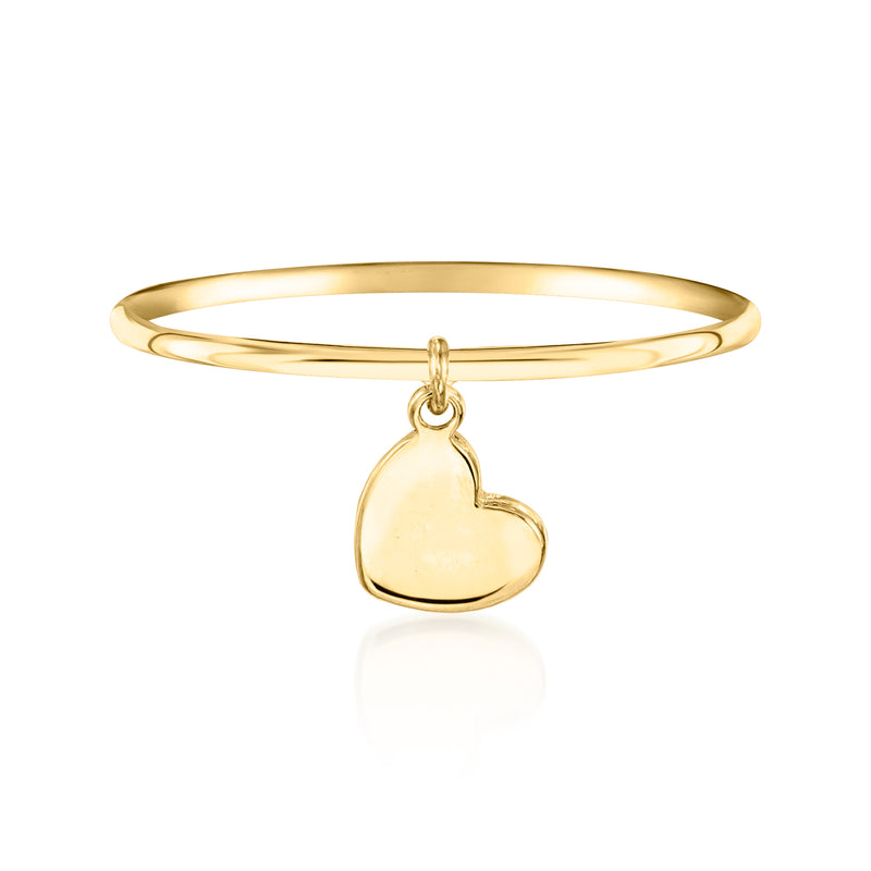 14kt yellow gold heart charm ring with a small heart pendant on the band