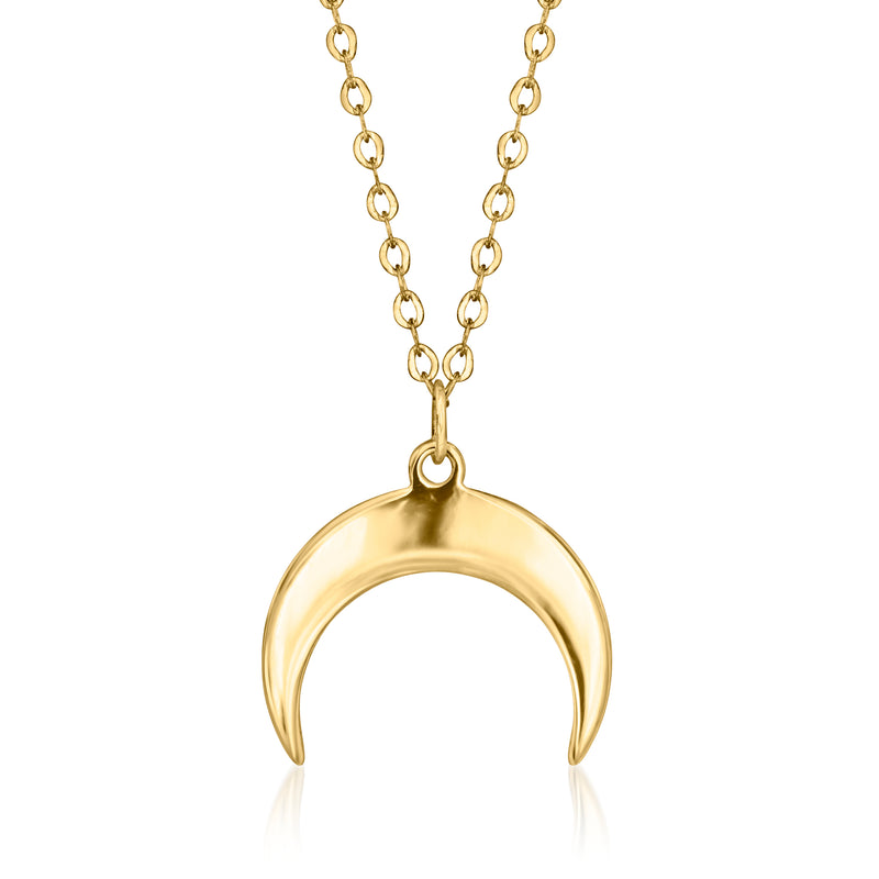 14kt yellow gold crescent pendant necklace with linked chain and round bail
