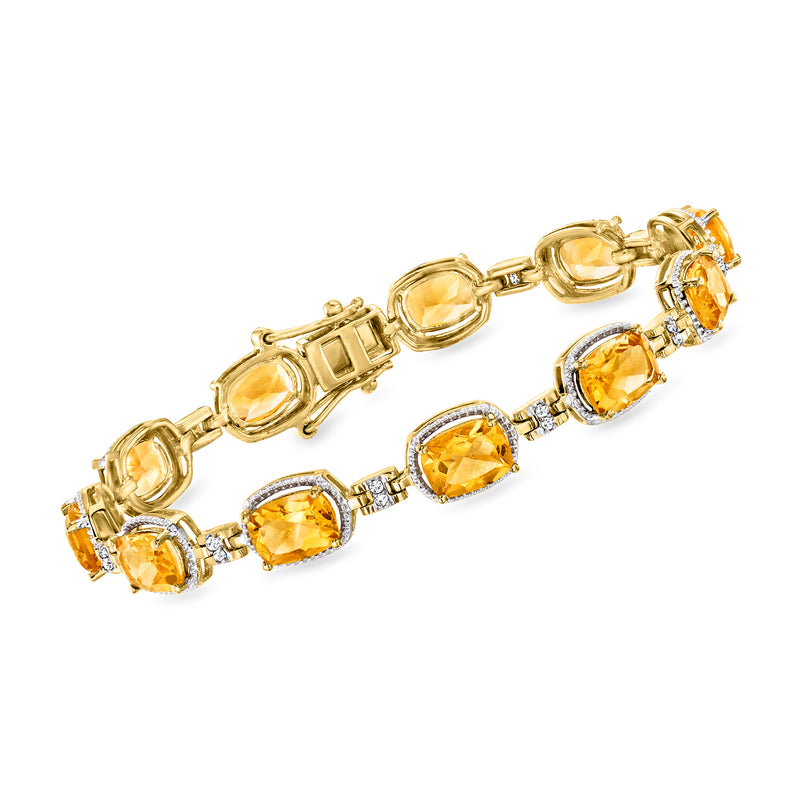 Gold over sterling bracelet with oval citrine stones and small diamond accents